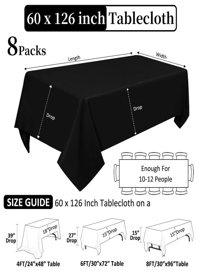 Heneger 8 Pack Black Tablecloths 60 x 126 Inch Rectangular Table Cloths for Rectangle Tables 8ft, Wrinkle Resistant Black Table Cloth Washable Polyester Fabric for Buffet Wedding Party Banquet - Image 2