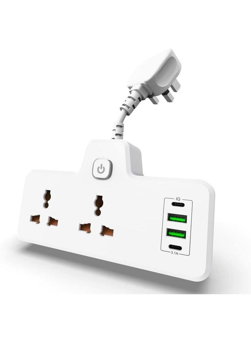 سالاب محول مقبس طاقة سلك تمديد، مقبس تمديد عالمي مزود بمنفذي USB-A ومنفذي USB-C، قابس تمديد طاقة متعدد المنافذ بتصميم للتثبيت على الحائط للمنزل والمكتب والمطبخ - Image 1