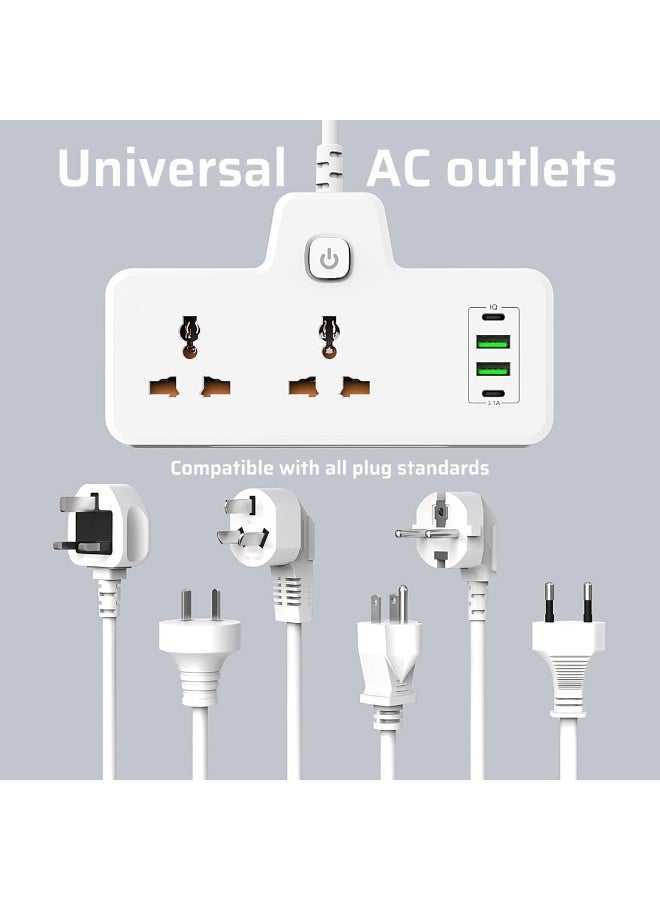 سالاب محول مقبس طاقة سلك تمديد، مقبس تمديد عالمي مزود بمنفذي USB-A ومنفذي USB-C، قابس تمديد طاقة متعدد المنافذ بتصميم للتثبيت على الحائط للمنزل والمكتب والمطبخ - Image 2
