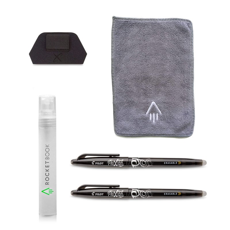 Rocketbook Smart Notebook Accessory Kit - 2 Black Capped FriXion Pens, 1 Spray Bottle, 1 Microfiber Cloth, and 1 Pen Station Scannable Notebook Accessories - Write, Scan, Erase, Reuse - Image 1