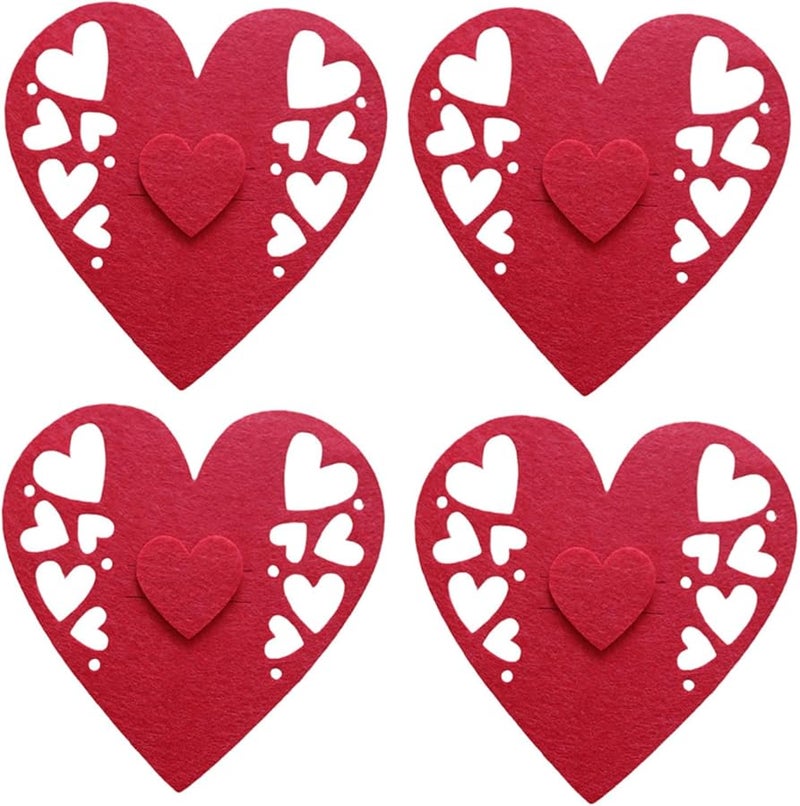 4 Pack Heart Shaped Cutlery Bags For Couples Romantic Dining Tableware Holder - Image 1
