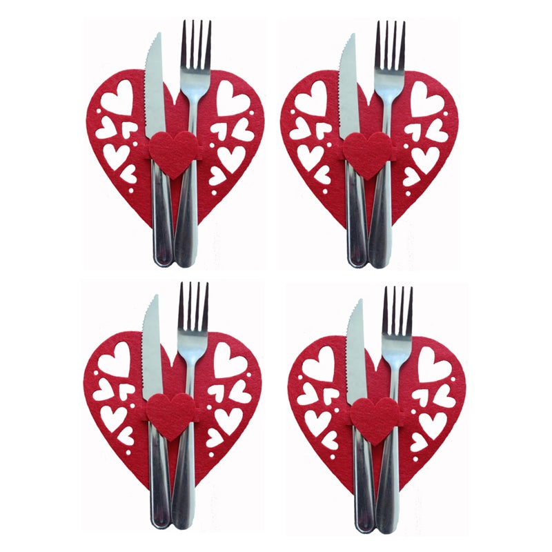 4 Pack Heart Shaped Cutlery Bags For Couples Romantic Dining Tableware Holder - Image 4