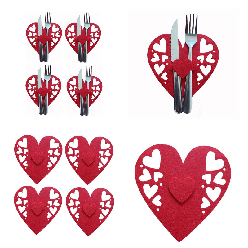 4 Pack Heart Shaped Cutlery Bags For Couples Romantic Dining Tableware Holder - Image 3