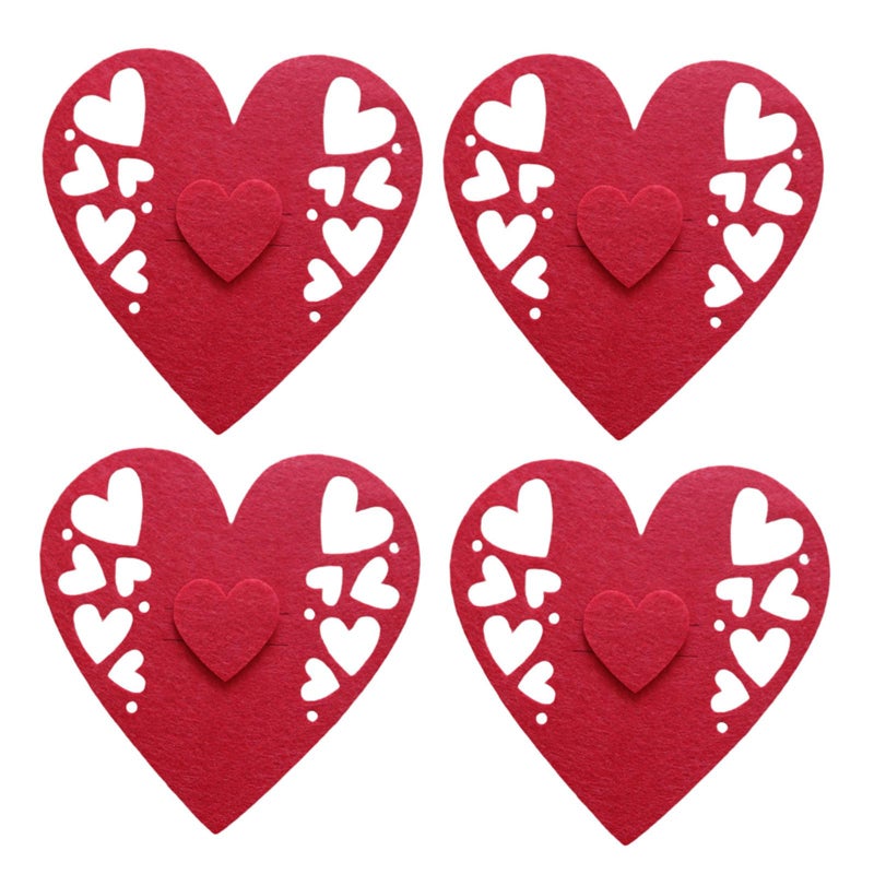 4 Pack Heart Shaped Cutlery Bags For Couples Romantic Dining Tableware Holder - Image 2