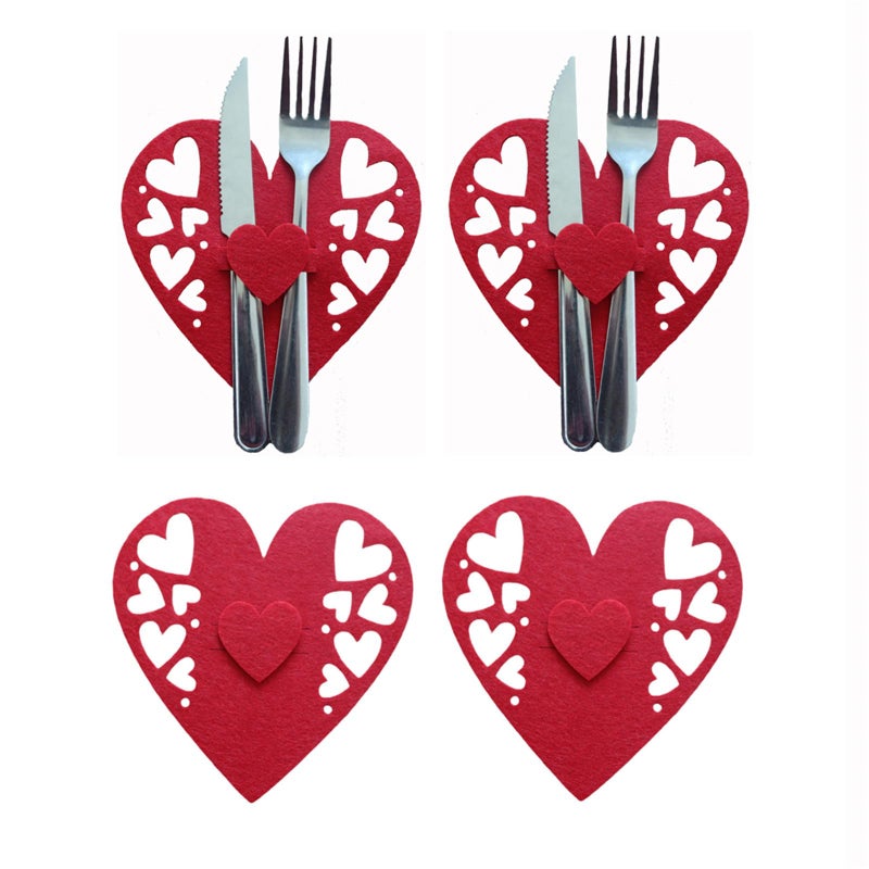 4 Pack Heart Shaped Cutlery Bags For Couples Romantic Dining Tableware Holder - Image 5