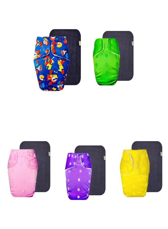 حفاضات قماشية فاخرة من دمبلدو مع حشوة سوداء (عبوة من 5) | ملائمة تمامًا | تسمح بمرور الهواء | مناسبة للسفر | للاستخدام طوال اليوم | من 3 أشهر إلى 3 سنوات | للجنسين - Image 1