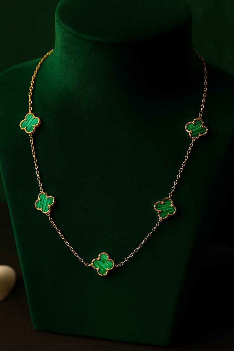 STYOLLO Green Four-Leaf Clover Necklace for Women | Gold Plated Lucky Pendant Chain | Anti-Tarnish Fashion Jewelry for Girls | Elegant Gift for Festivals & Occasions | Necklaces & Pendants-(Green) - Image 2