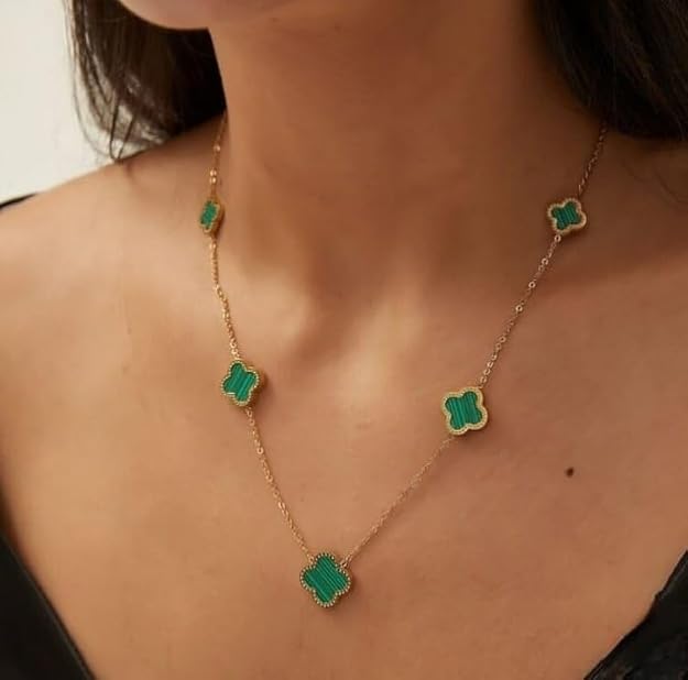 STYOLLO Green Four-Leaf Clover Necklace for Women | Gold Plated Lucky Pendant Chain | Anti-Tarnish Fashion Jewelry for Girls | Elegant Gift for Festivals & Occasions | Necklaces & Pendants-(Green) - Image 4