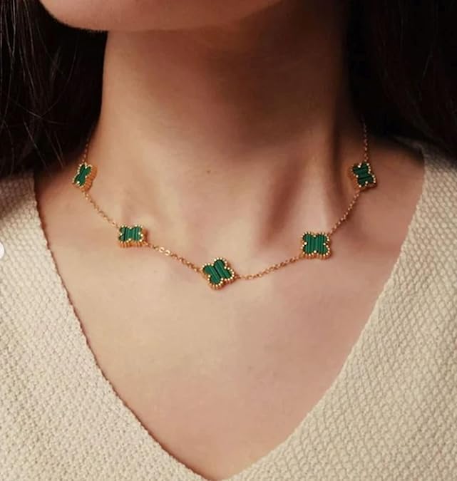 STYOLLO Green Four-Leaf Clover Necklace for Women | Gold Plated Lucky Pendant Chain | Anti-Tarnish Fashion Jewelry for Girls | Elegant Gift for Festivals & Occasions | Necklaces & Pendants-(Green) - Image 3