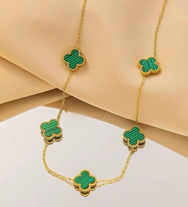 STYOLLO Green Four-Leaf Clover Necklace for Women | Gold Plated Lucky Pendant Chain | Anti-Tarnish Fashion Jewelry for Girls | Elegant Gift for Festivals & Occasions | Necklaces & Pendants-(Green) - Image 5