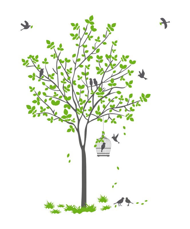 DreamKraft Tree with Swing & Birds Wall Sticker – Nature Theme PVC Vinyl Art for Living Room & Kids Room Décor (Size: 60 x 90 cm) - Image 1