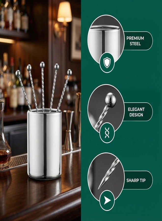 KGCGJVB 6Pcs Metal Cocktail Picks and Holder Reusable Stainless Steel Skewers Toothpicks Kit for Cocktails Drinks Garnish Appetizers Martini Picks Fruit Coctail Skewer Accessories - Image 2