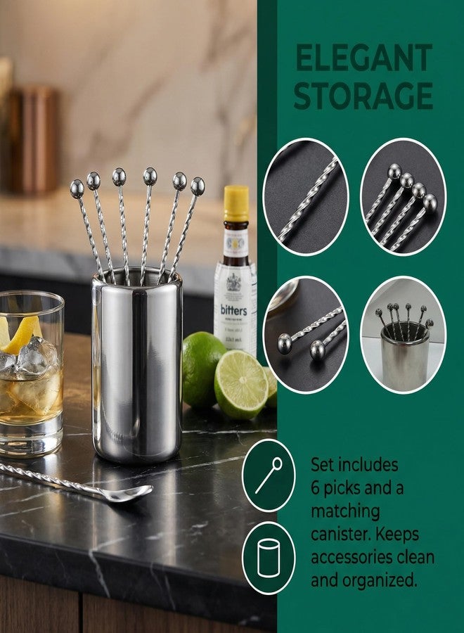 KGCGJVB 6Pcs Metal Cocktail Picks and Holder Reusable Stainless Steel Skewers Toothpicks Kit for Cocktails Drinks Garnish Appetizers Martini Picks Fruit Coctail Skewer Accessories - Image 4