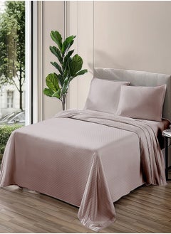 PACHA HOME Plain sheet set with fabric pattern - color: coffee-Size: 240*270+2 pillowcases.  - Image 1