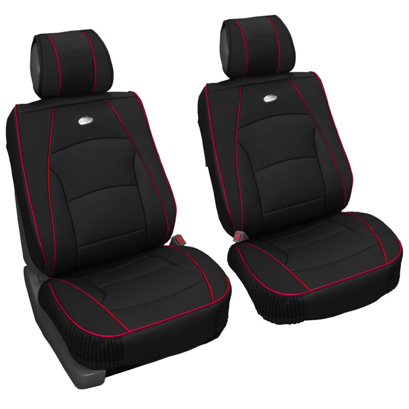 FH Group Front Set Faux Leather Car Seat Cushions  2 Pack Seat Covers for Cars Trucks SUV Waterproof Car Seat Cover Universal Fit Black Red Trim