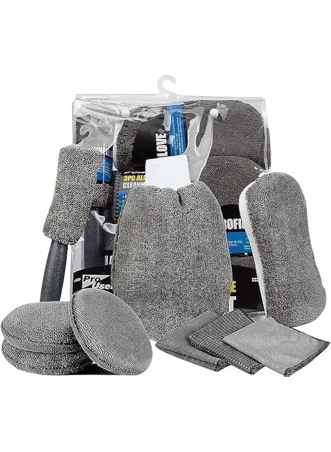 Biella 9 Pieces Microfiber Car Cleaning Kit | 3 Microfiber Towels | 3 Applicator Pads | Scratch Free Wash Sponge And Mitt | Wheel Brush For Car, Bike, Home And Multi-Purpose Cleaning  - Image 2