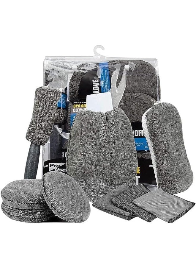 Biella 9 Pieces Microfiber Car Cleaning Kit | 3 Microfiber Towels | 3 Applicator Pads | Scratch Free Wash Sponge And Mitt | Wheel Brush For Car, Bike, Home And Multi-Purpose Cleaning  - Image 3