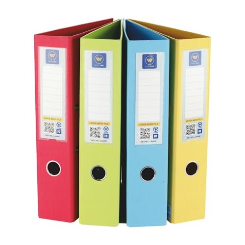 Worldone Lever Arch File, 2.6mm Thick PVC Pasted on Hard Board,110g Heavy Duty Arch Clip, File Stands Erect Even with 500 Pages, Wide Spine Label, Set of 4, Size FC, Colour Radiant Mix - Image 3