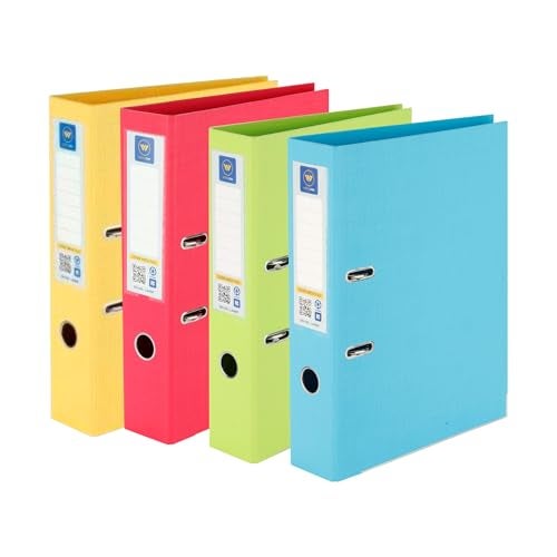 Worldone Lever Arch File, 2.6mm Thick PVC Pasted on Hard Board,110g Heavy Duty Arch Clip, File Stands Erect Even with 500 Pages, Wide Spine Label, Set of 4, Size FC, Colour Radiant Mix - Image 4