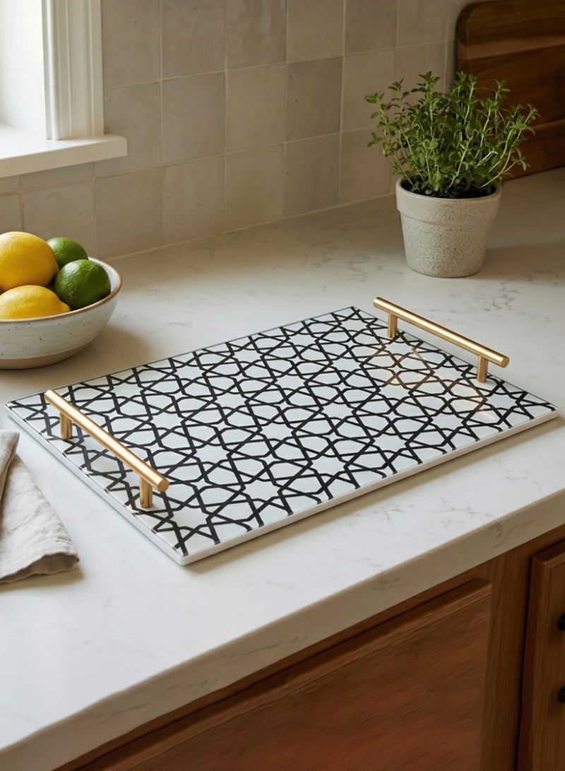 لوحة صينية تقديم من الأكريليك بتصميم مزخرف ومقابض معدنية ذهبية اللون - Image 1