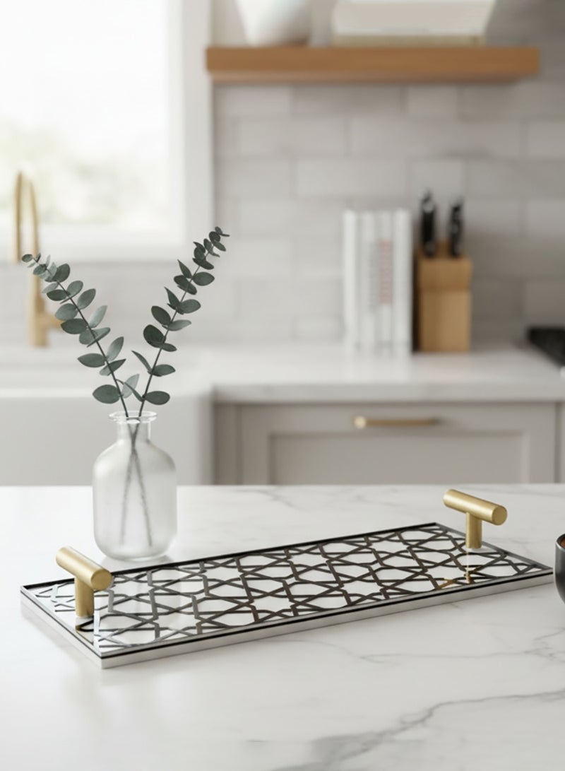 لوحة صينية تقديم من الأكريليك بتصميم مزخرف ومقابض معدنية ذهبية اللون - Image 2