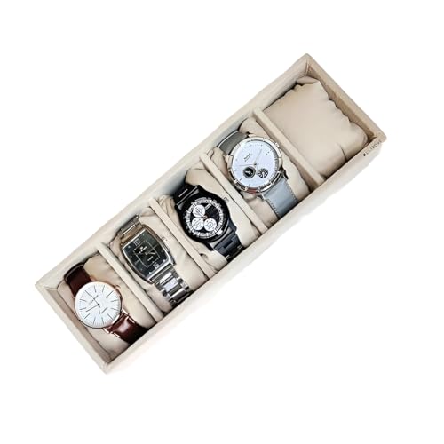 La Trove 5 Slot Watch Organizer Tray for Men & Women | Watch Storage Tray for Watches, Smartwatches & Bracelets | Watch Display Organizer for Wardrobe Drawer | Cream - Image 1