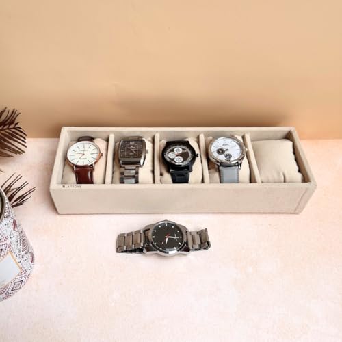 La Trove 5 Slot Watch Organizer Tray for Men & Women | Watch Storage Tray for Watches, Smartwatches & Bracelets | Watch Display Organizer for Wardrobe Drawer | Cream - Image 2