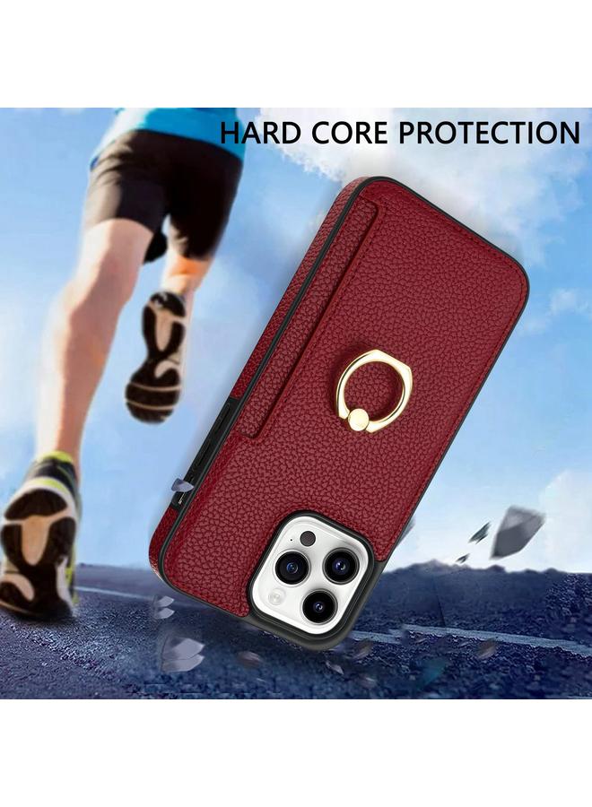 Zaboon Case For iPhone 12 Pro Ring Card Litchi Leather Back Phone Case - Image 3