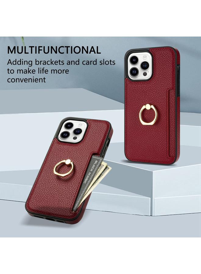 Zaboon Case For iPhone 12 Pro Ring Card Litchi Leather Back Phone Case - Image 5