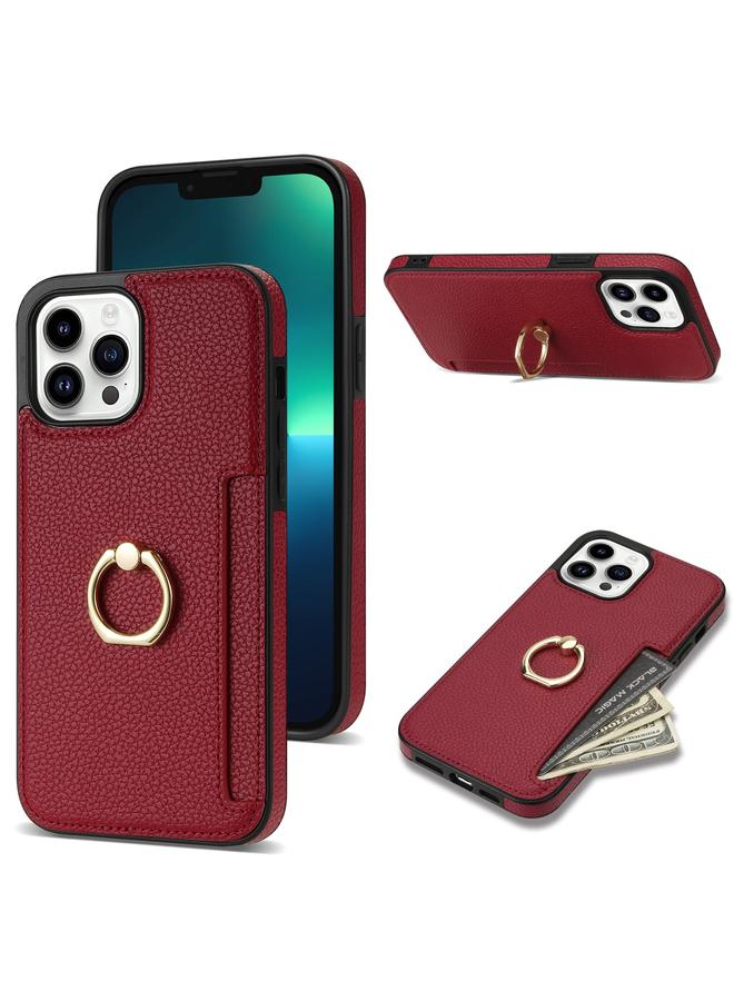Zaboon Case For iPhone 12 Pro Ring Card Litchi Leather Back Phone Case - Image 1
