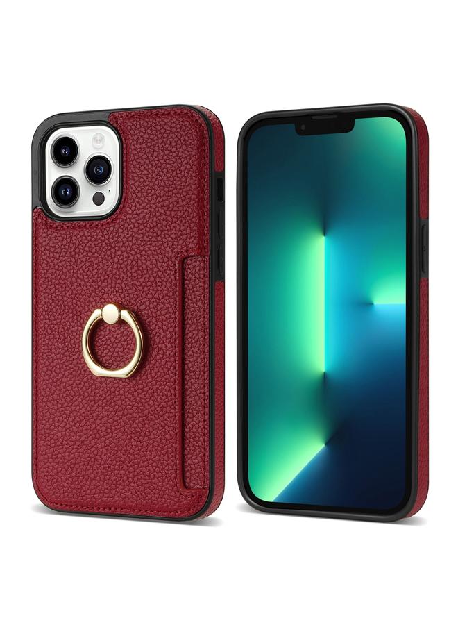 Zaboon Case For iPhone 12 Pro Ring Card Litchi Leather Back Phone Case - Image 2