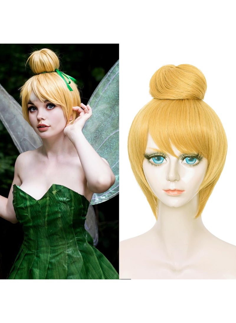 Probeauty Probeauty Blonde Wig for Cosplay Short Golden Wig for Women Girls Halloween Costume Party Fluffy Synthetic Wigs with Buns  Wig Cap 