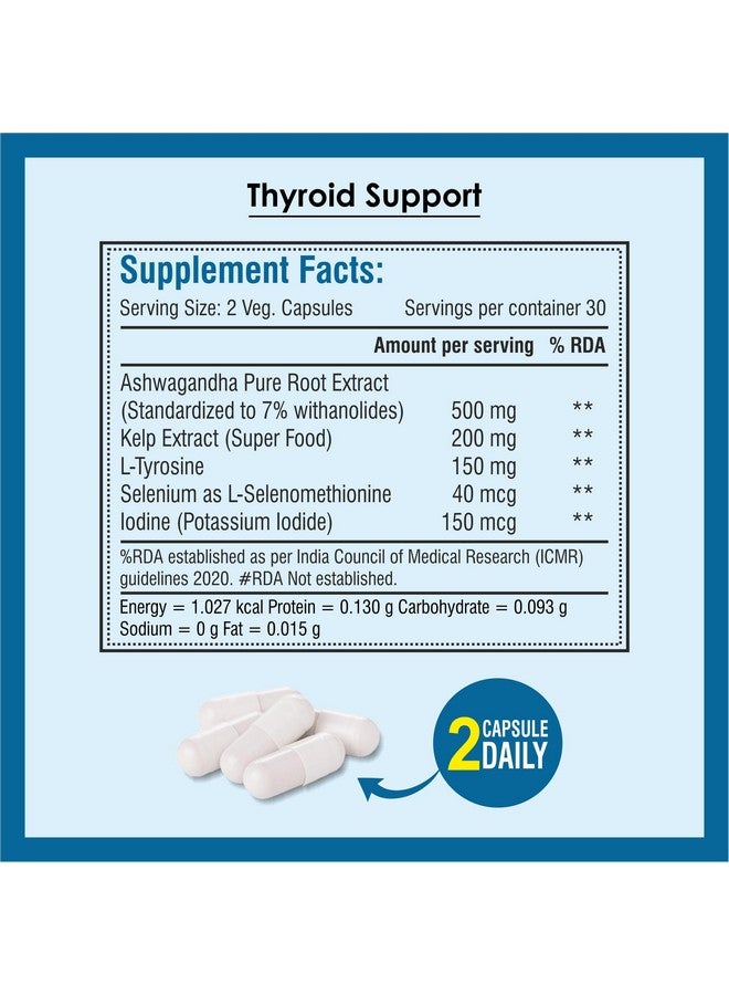 Biotrex Nutraceuticals Thyroid Care Supplement With Ashwagandha, Sea Kelp, Selenium, L-Tyrosine & Iodine, Supports Thyroid Health, Good mood - 60 Vegetarian Capsules - Image 4
