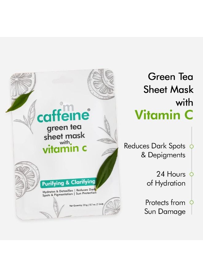 إم كافيين أقنعة أوراق ممزوجة بفيتامين C ونياسيناميد وفاكهة مع الشاي الأخضر للبشرة المتجددة - تقلل البقع الداكنة ، وتشد المسام وتتحكم في حب الشباب - أقنعة ملاءة للوجه للنساء والرجال - 3 أقنعة - Image 3