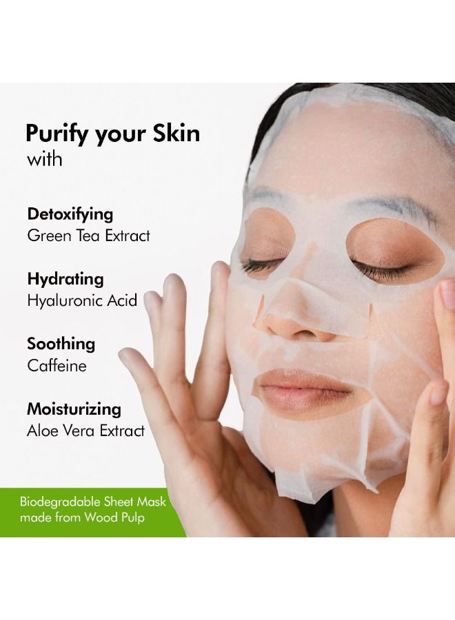 إم كافيين أقنعة أوراق ممزوجة بفيتامين C ونياسيناميد وفاكهة مع الشاي الأخضر للبشرة المتجددة - تقلل البقع الداكنة ، وتشد المسام وتتحكم في حب الشباب - أقنعة ملاءة للوجه للنساء والرجال - 3 أقنعة - Image 5