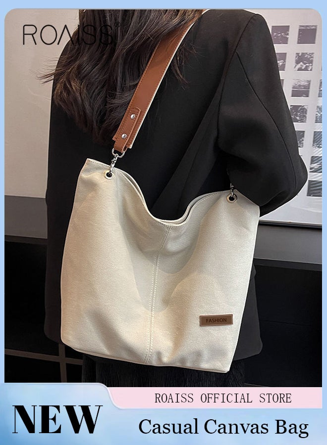 roaiss Large-Capacity Canvas Bag for Women Can Be Used As A Cross-Body Bag Fashionable and Versatile Retro Casual Tote Bag  - Image 2