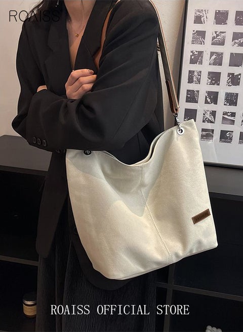 حقيبة قماشية كبيرة السعة للنساء يمكن استخدامها كحقيبة كروس عصرية ومتعددة الاستخدامات ريترو كاجوال