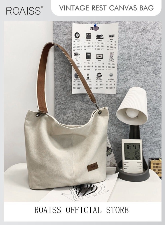 roaiss Large-Capacity Canvas Bag for Women Can Be Used As A Cross-Body Bag Fashionable and Versatile Retro Casual Tote Bag  - Image 4