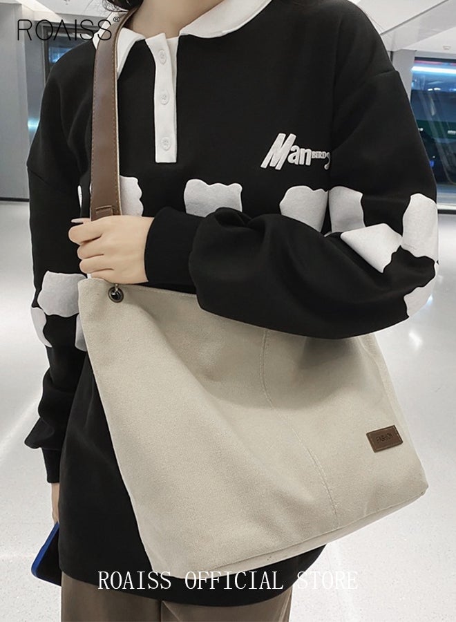 roaiss Large-Capacity Canvas Bag for Women Can Be Used As A Cross-Body Bag Fashionable and Versatile Retro Casual Tote Bag  - Image 3