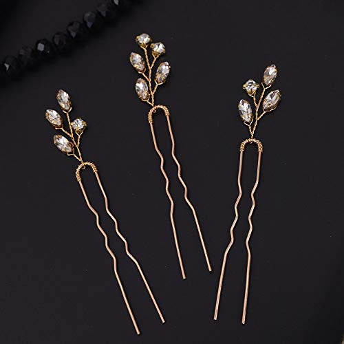 FXmimior Bridal Crystal Hair Pins Wedding Evening Party Hair Accessories Pack of 3 (gold) - Image 4
