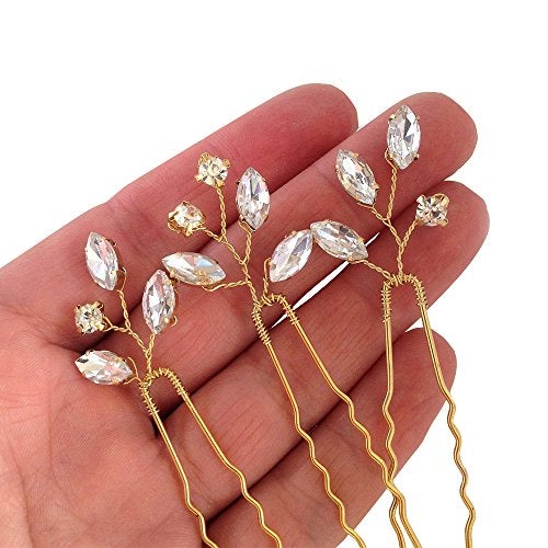 FXmimior Bridal Crystal Hair Pins Wedding Evening Party Hair Accessories Pack of 3 (gold) - Image 1
