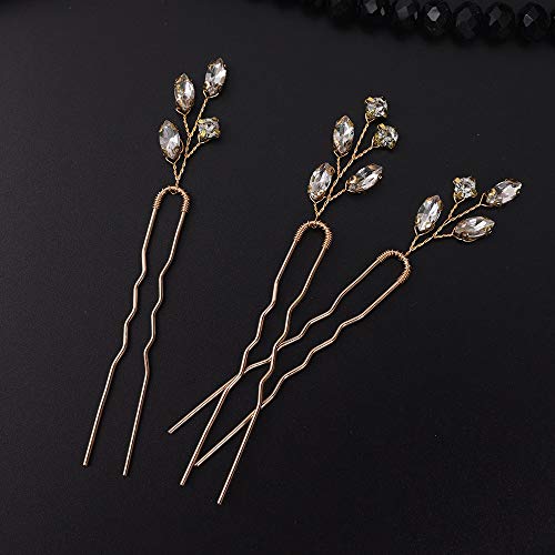 FXmimior Bridal Crystal Hair Pins Wedding Evening Party Hair Accessories Pack of 3 (gold) - Image 2