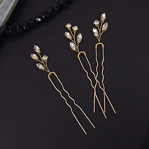 FXmimior Bridal Crystal Hair Pins Wedding Evening Party Hair Accessories Pack of 3 (gold) - Image 3