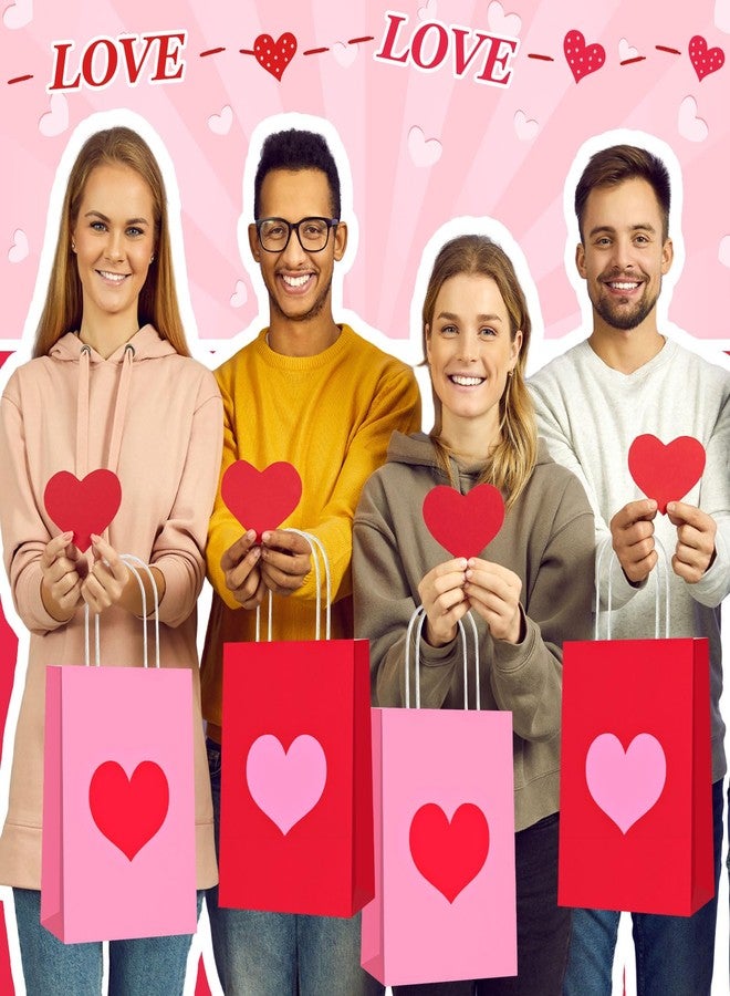 Engrowtic 48 Pcs Valentine's Day Heart Gift Bags Bulk with Handle Red and Pink Kraft Paper Wrapping Bag Galentines Heart Shaped Goodie Candy Gift Bags for Wedding Party Favors Supplies - Image 3