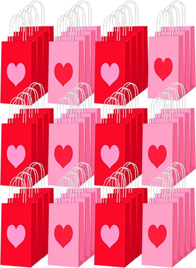 Engrowtic 48 Pcs Valentine's Day Heart Gift Bags Bulk with Handle Red and Pink Kraft Paper Wrapping Bag Galentines Heart Shaped Goodie Candy Gift Bags for Wedding Party Favors Supplies - Image 1