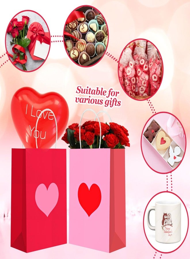 Engrowtic 48 Pcs Valentine's Day Heart Gift Bags Bulk with Handle Red and Pink Kraft Paper Wrapping Bag Galentines Heart Shaped Goodie Candy Gift Bags for Wedding Party Favors Supplies - Image 4