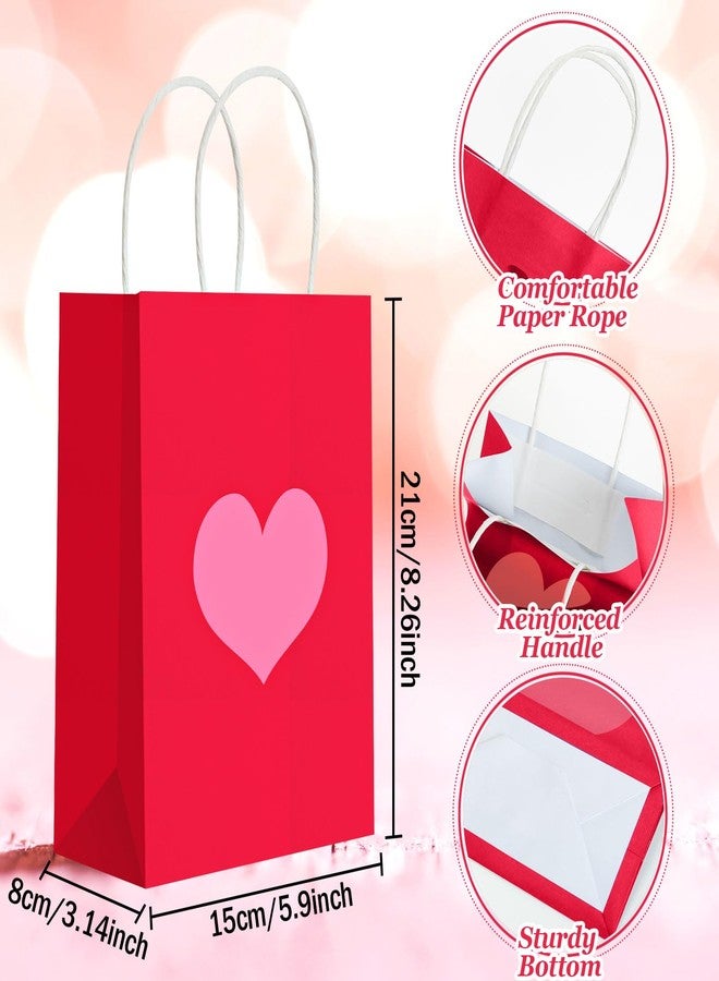 Engrowtic 48 Pcs Valentine's Day Heart Gift Bags Bulk with Handle Red and Pink Kraft Paper Wrapping Bag Galentines Heart Shaped Goodie Candy Gift Bags for Wedding Party Favors Supplies - Image 2