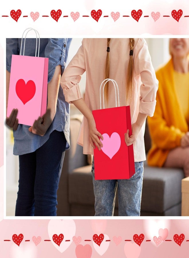 Engrowtic 48 Pcs Valentine's Day Heart Gift Bags Bulk with Handle Red and Pink Kraft Paper Wrapping Bag Galentines Heart Shaped Goodie Candy Gift Bags for Wedding Party Favors Supplies - Image 5