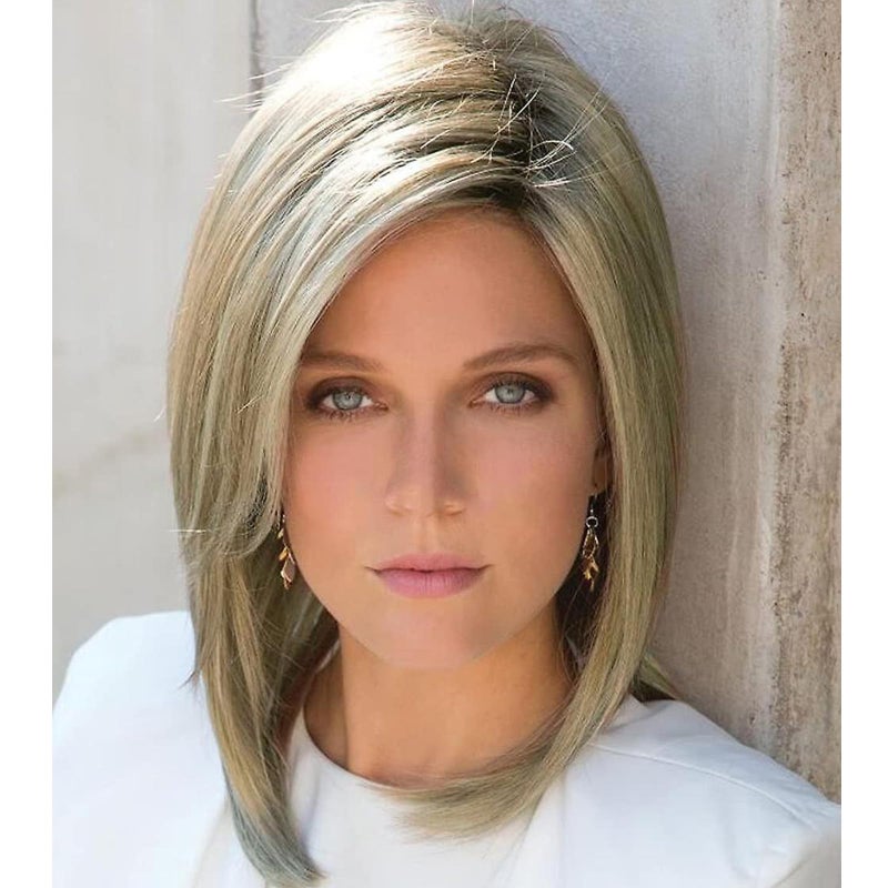 SCENTW Short White to Grey Wigs for White Women Natural Curly Short Layered Silver Gray Pixie Cut Wigs with White Bangs Synthetic Hair Silver WIG for Older Women - Image 2