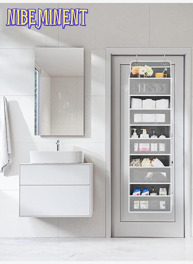 NIBEMINENT Over The Door Organizer Storage, 5 Shelf Hanging Door Organizer with 5 Large Capacity Pockets, Anti Tilt 44 lb Load Behind Door Storage for Bedroom, Bathroom, Pantry, Nursery,（Grey） - Image 2